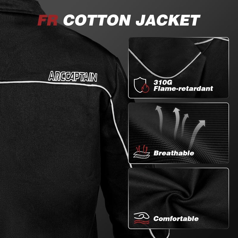 ARCCAPTAIN Welding Jacket, 11oz Flame Resistant (FR) Cotton Welding Jackets for Men and Women - Image 3